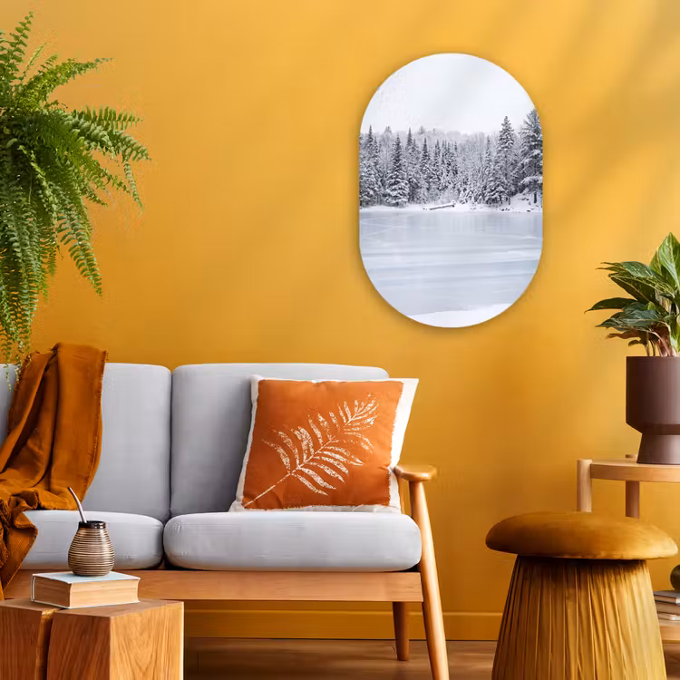 Muurovaal - Kunststof - Meer - Dennen - IJs - Winter - Rustgevend — 1