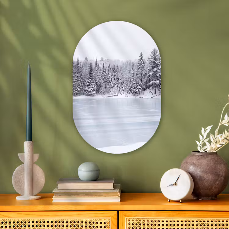 Muurovaal - Kunststof - Meer - Dennen - IJs - Winter - Rustgevend — 2
