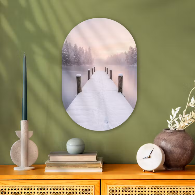 Muurovaal - Kunststof - Steiger - Meer - Mist - Winter - Serene — 2