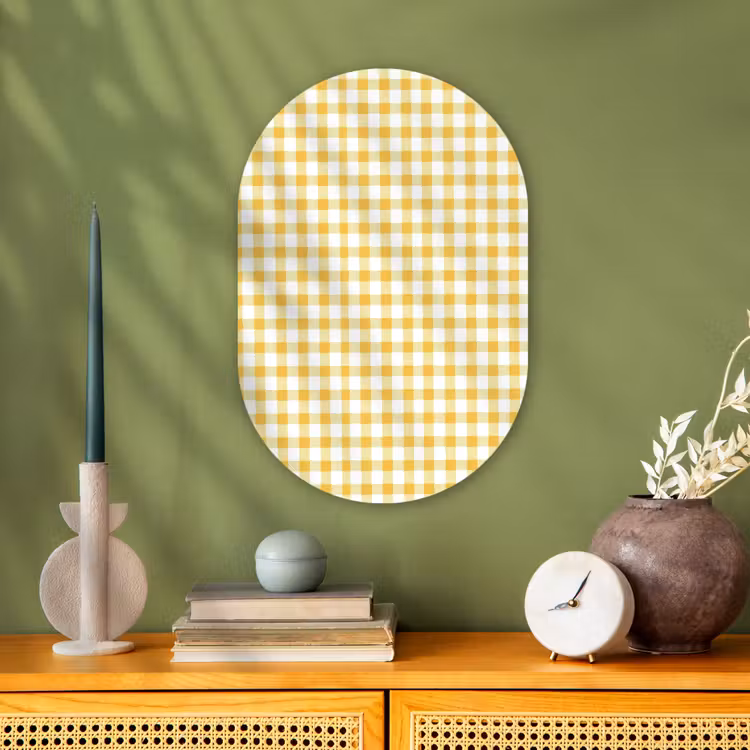 Muurovaal - Kunststof - Ruit - Gingham - Klassiek - Geel en Wit — 2
