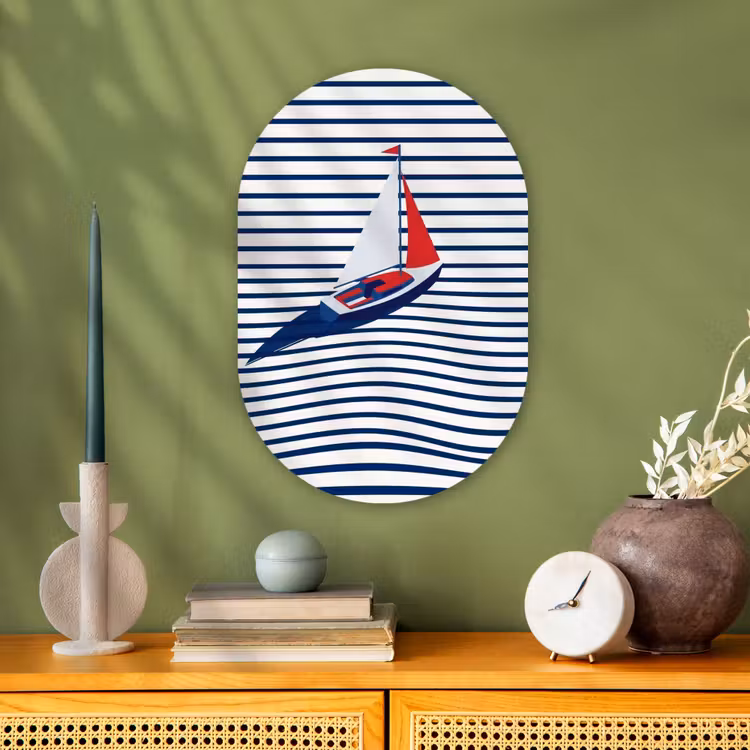 Muurovaal - Kunststof - Boot - Water - Abstract - Blauw — 2