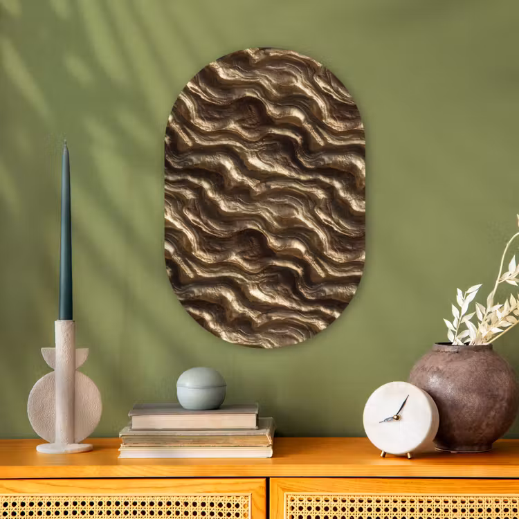 Muurovaal - Kunststof - Reliëf - Golven - Abstract - Bronsgoud — 2