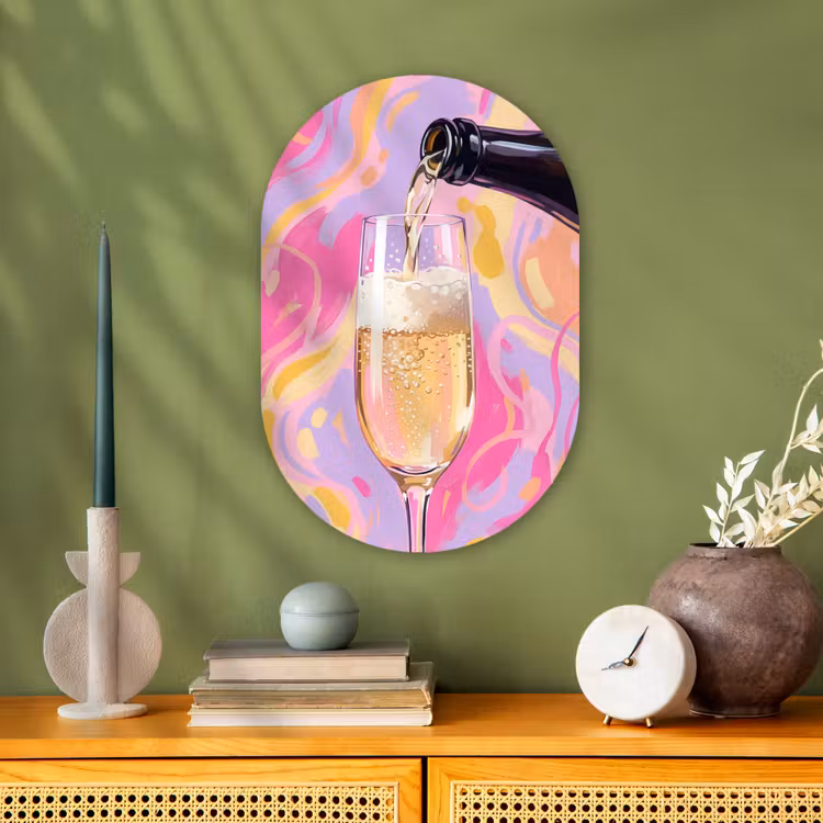 Muurovaal - Kunststof - Drank - Inschenken - Feest - Abstract - Roze — 1
