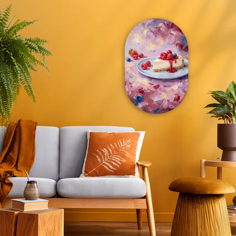 Muurovaal - Kunststof - Eten - Cheesecake - Bessen - Abstract - Roze — 1
