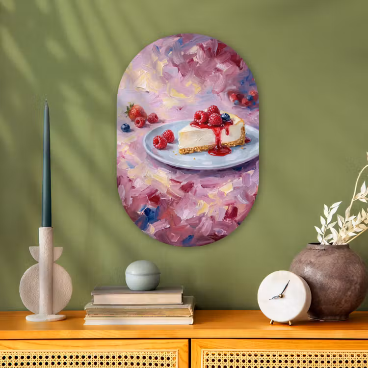 Muurovaal - Kunststof - Eten - Cheesecake - Bessen - Abstract - Roze — 2