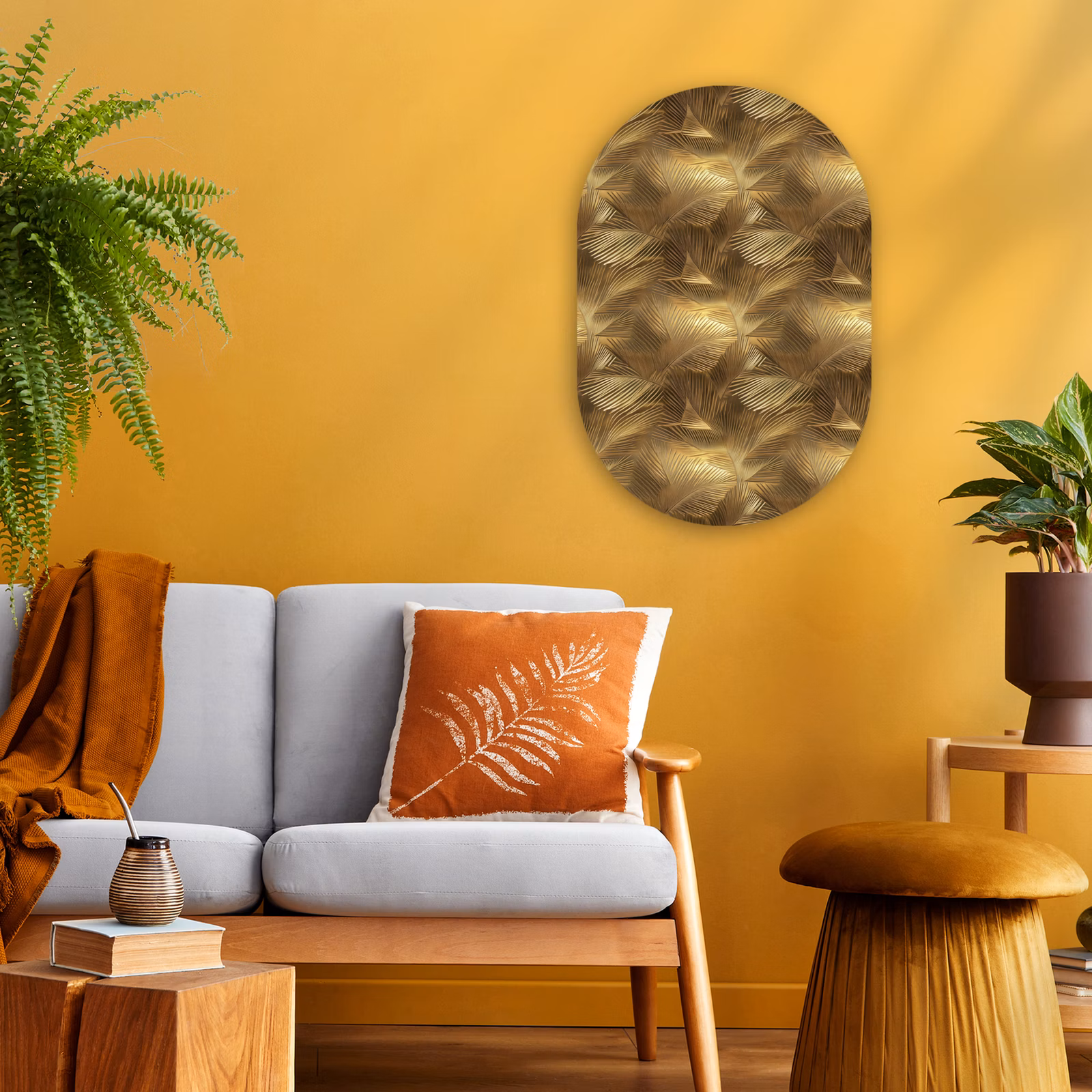 Muurovaal - Kunststof - Palm - Waaier - Goud — 1