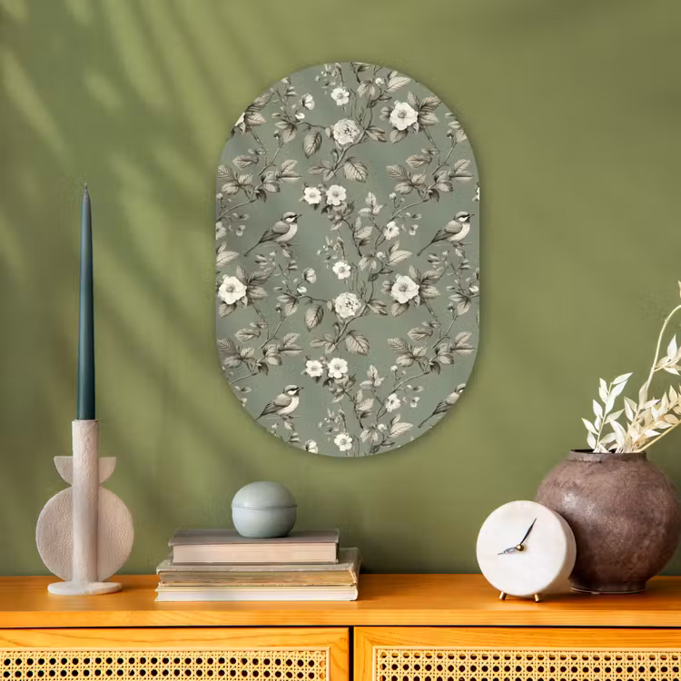 Muurovaal - Kunststof - Botanisch - Vogels - Groen — 1