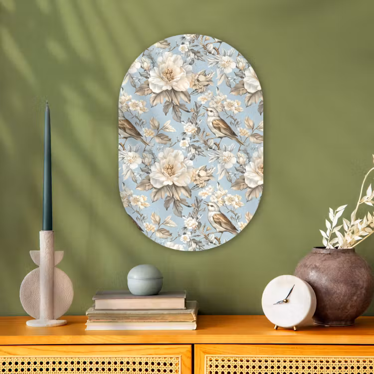 Muurovaal - Kunststof - Botanisch - Zangvogel - Blauw — 2