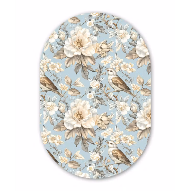 Muurovaal - Kunststof - Botanisch - Zangvogel - Blauw — 3