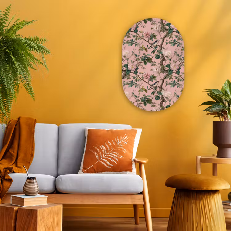 Muurovaal - Kunststof - Pioenrozen - Botanisch - Vogel — 1