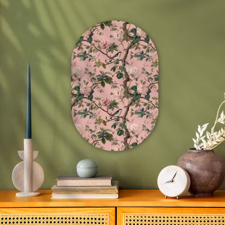 Muurovaal - Kunststof - Pioenrozen - Botanisch - Vogel — 3