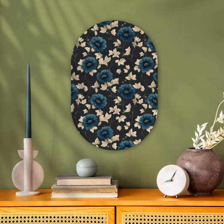 Muurovaal - Kunststof - Botanisch - Bloemen - Blauw — 2