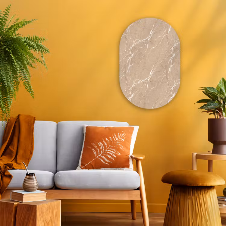 Muurovaal - Kunststof - Beige - Marmer - Organisch - Wit — 1