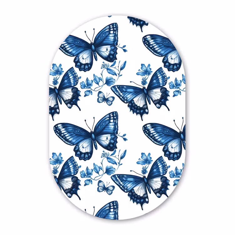 Muurovaal - Kunststof - Blauw - Vlinders - Bloemen - Wit — 3