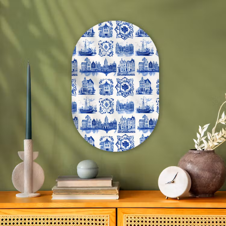 Muurovaal - Kunststof - Huizen - Schepen - Blauw — 2