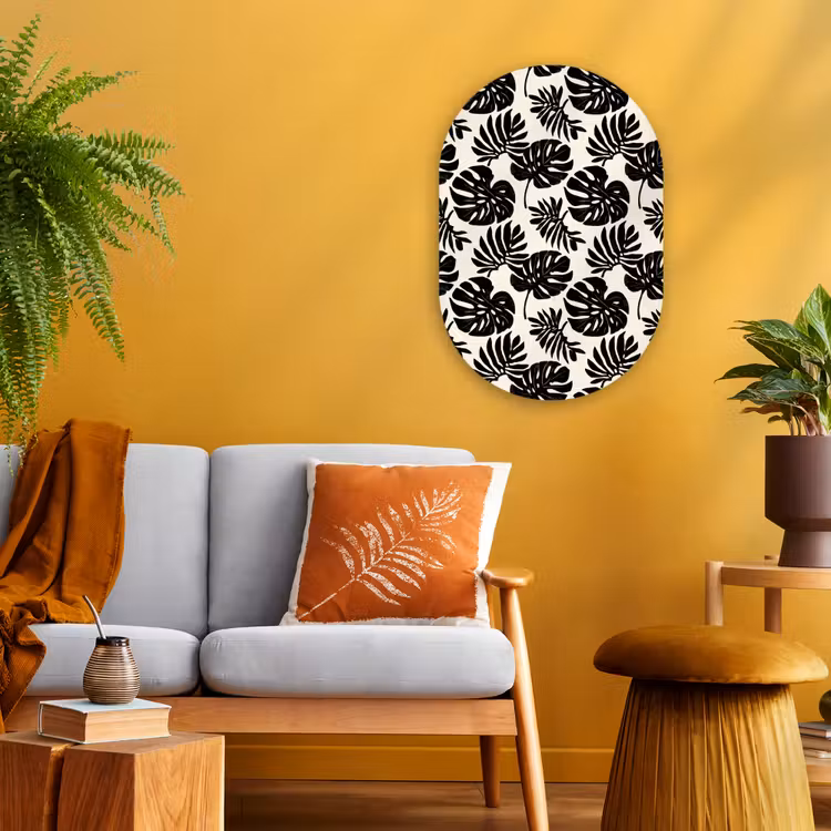 Muurovaal - Kunststof - Modern - Monstera - Zwart — 1