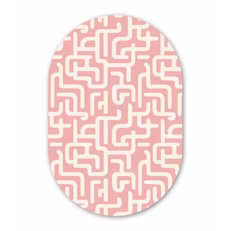 Muurovaal - Kunststof - Doolhofpatroon - Roze - Wit - Abstract — 3