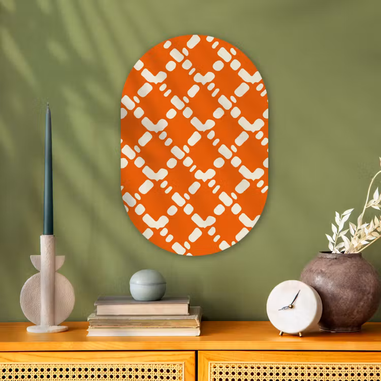 Muurovaal - Kunststof - Oranje - Ruitpatroon - Wit — 2