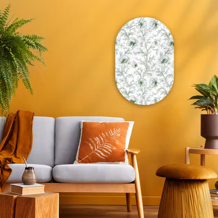 Muurovaal - Kunststof - Bloemen - Getekend - Groen — 1