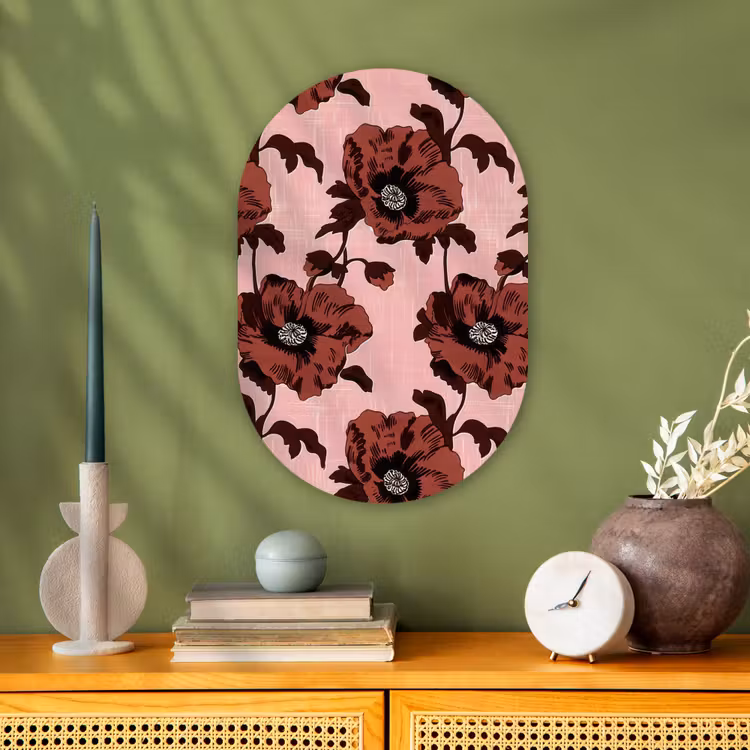 Muurovaal - Kunststof - Bloemen - Retro - Rood — 3