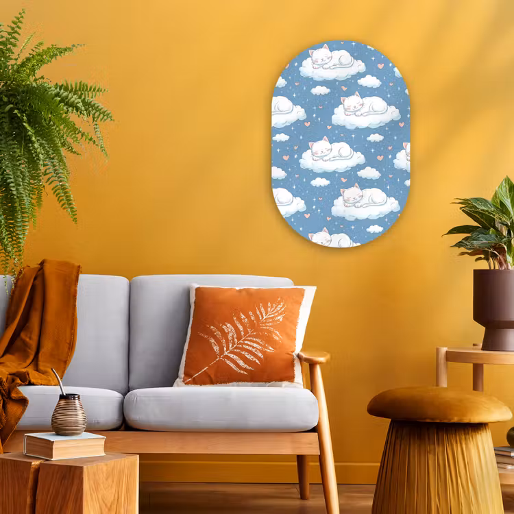 Muurovaal - Kunststof - Kitten - Wolken - Blauw — 1