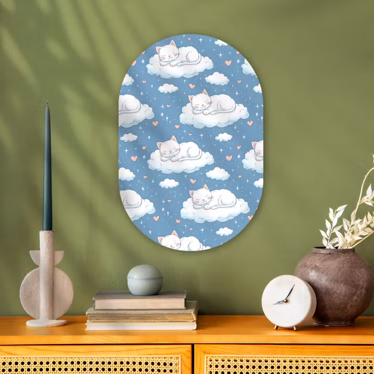 Muurovaal - Kunststof - Kitten - Wolken - Blauw — 2