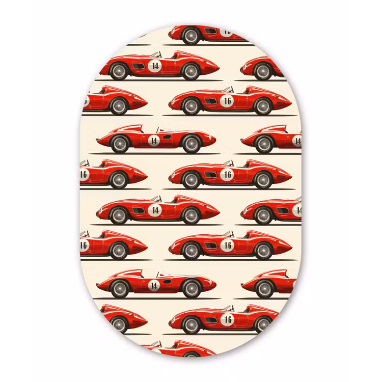 Muurovaal - Kunststof - Raceauto - Retro - Rood — 3