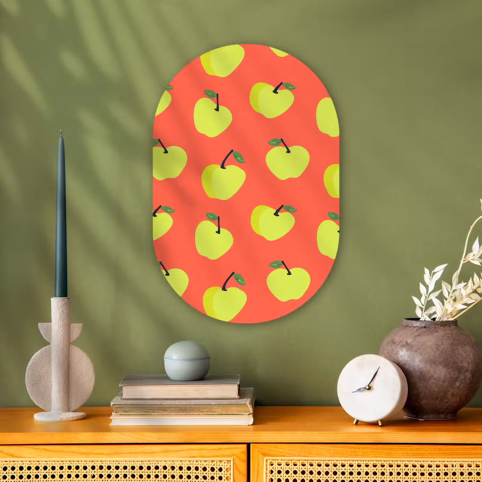 Muurovaal - Kunststof - Appels - Modern - Groen — 1