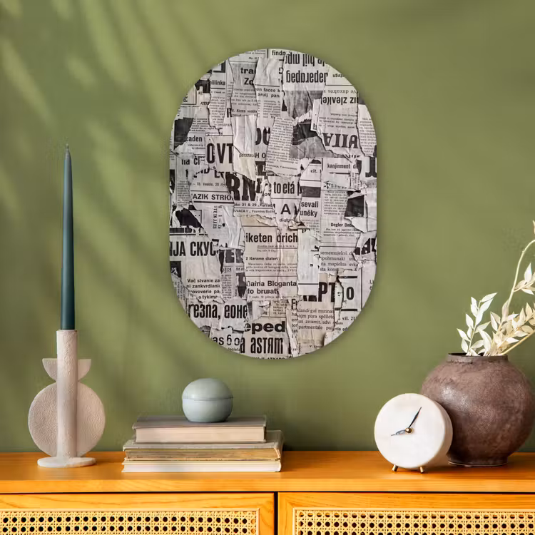 Muurovaal - Kunststof - Krant - Gescheurd - Textuur - Abstract - Zwart-wit — 2