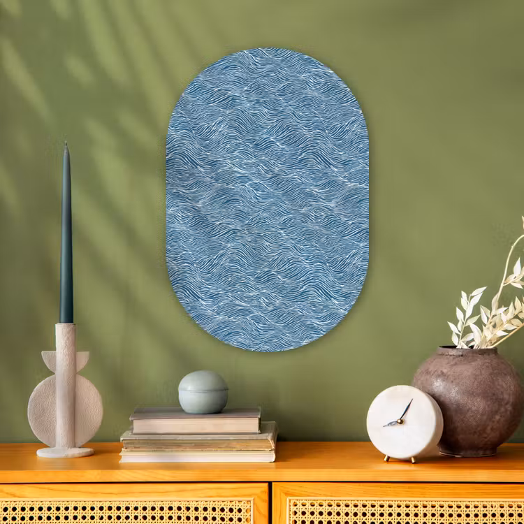 Muurovaal - Kunststof - Blauw - Wit - Golven - Getekend - Textuur — 2