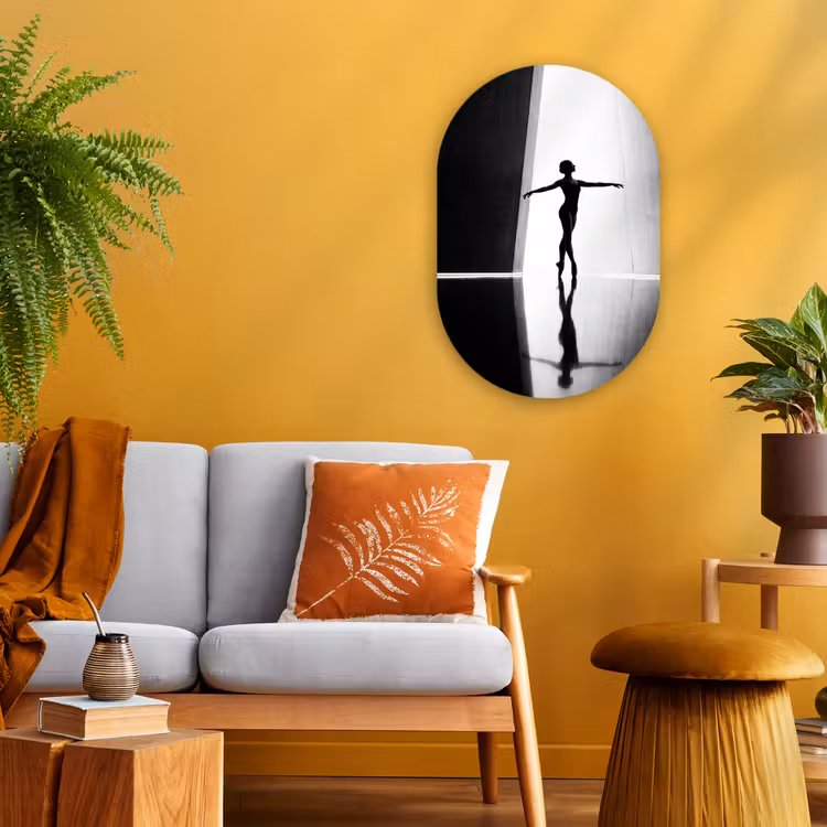 Muurovaal - Kunststof - Danser - Silhouette - Kunst - Modern - Zwart-wit — 1