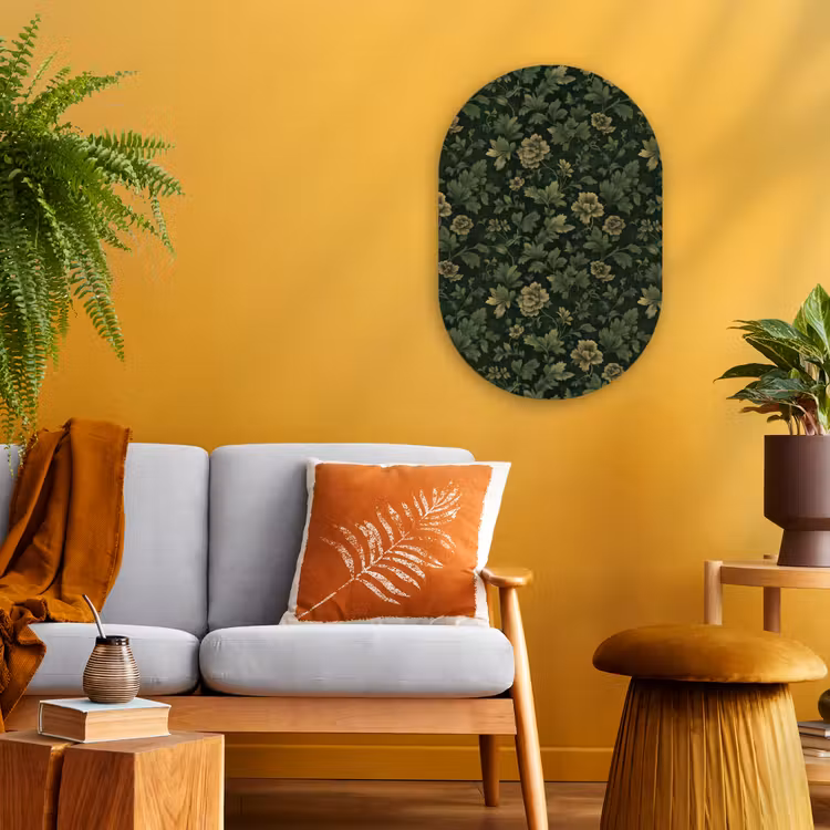Muurovaal - Kunststof - Donker - Groen - Goud - Botanisch — 1