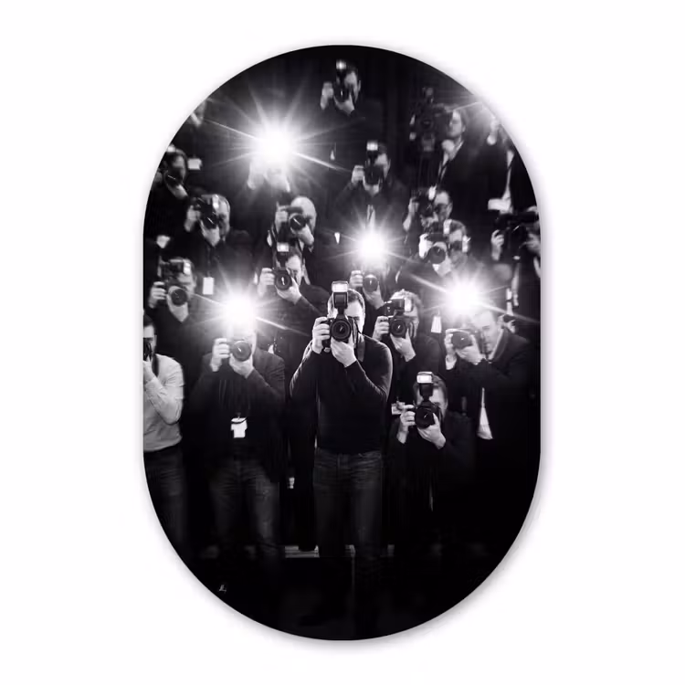 Muurovaal - Kunststof - Mensen - Camera - Flitslicht - Zwart-wit - Media — 3