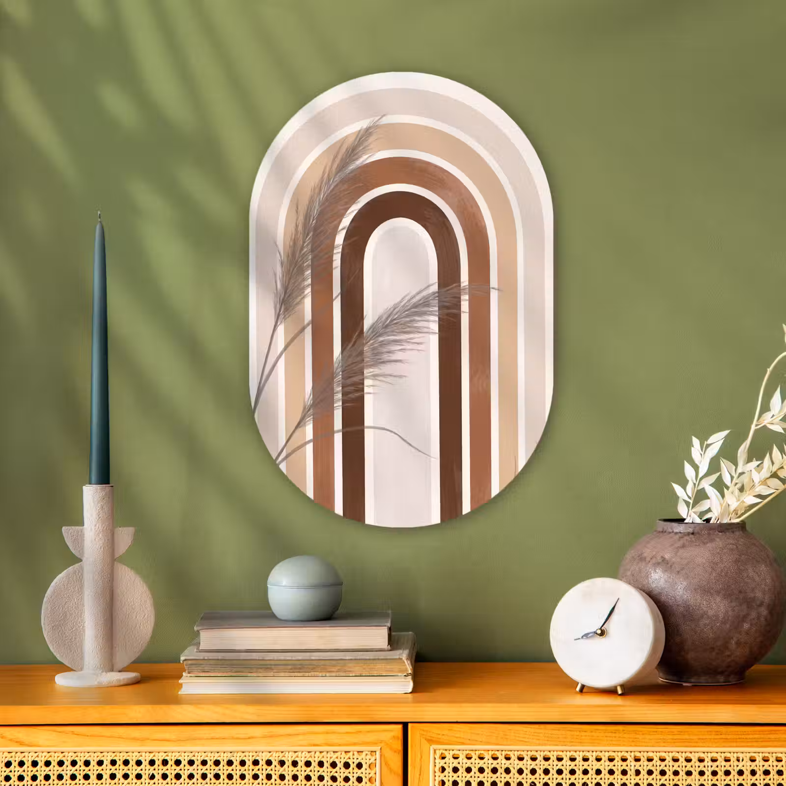 Muurovaal - Kunststof - Abstract - Bogen - Plant - Boho - Beige — 1
