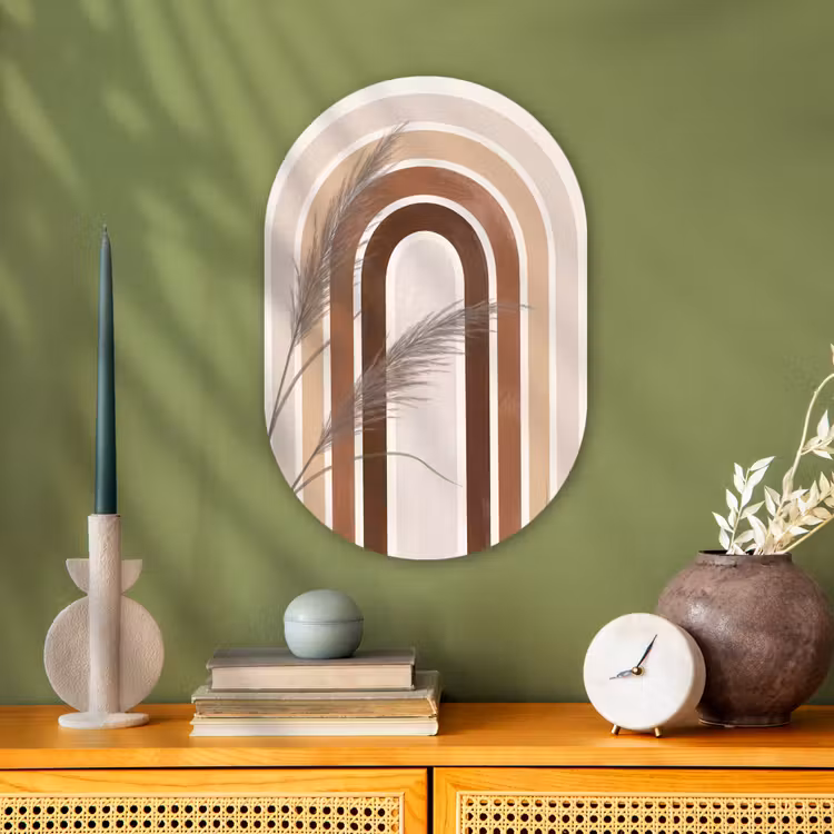 Muurovaal - Kunststof - Abstract - Bogen - Plant - Boho - Beige — 1