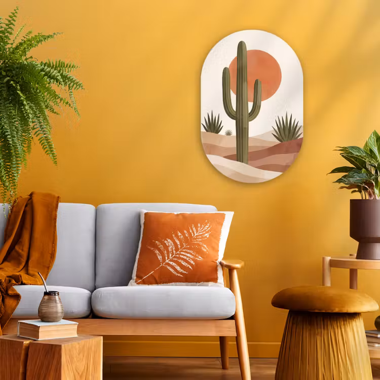 Muurovaal - Kunststof - Cactus - Duinen - Modern - Landschap - Groen — 1