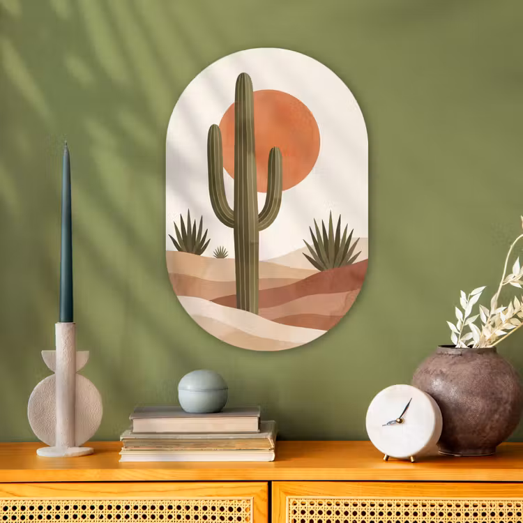Muurovaal - Kunststof - Cactus - Duinen - Modern - Landschap - Groen — 2