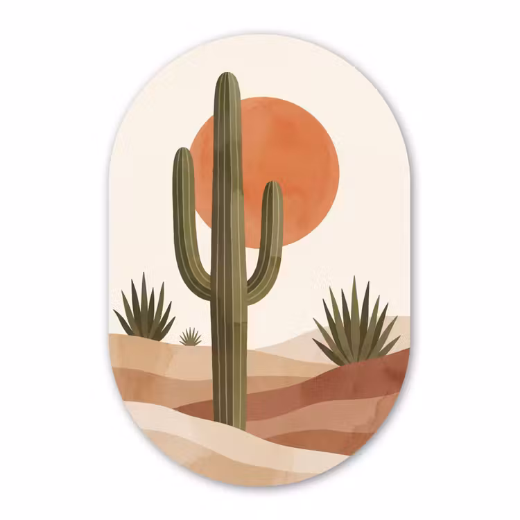 Muurovaal - Kunststof - Cactus - Duinen - Modern - Landschap - Groen — 3