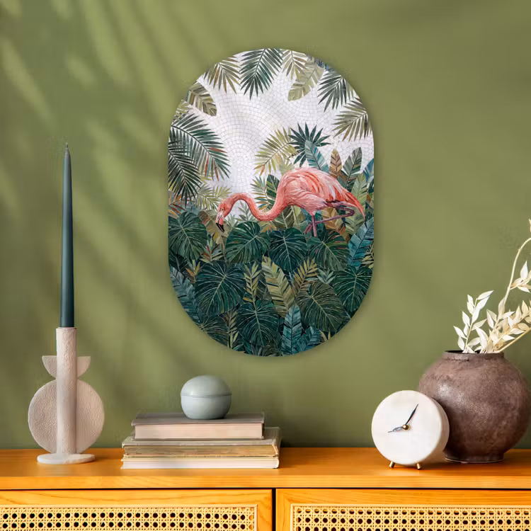 Muurovaal - Kunststof - Natuur - Bladeren - Abstract - Groen - Vogel — 2