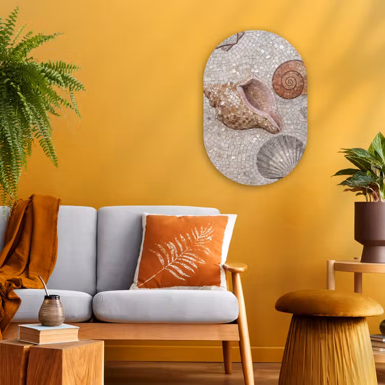 Muurovaal - Kunststof - Schelp - Mozaïek - Zee - Beige - Modern — 1