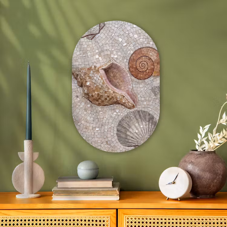 Muurovaal - Kunststof - Schelp - Mozaïek - Zee - Beige - Modern — 2