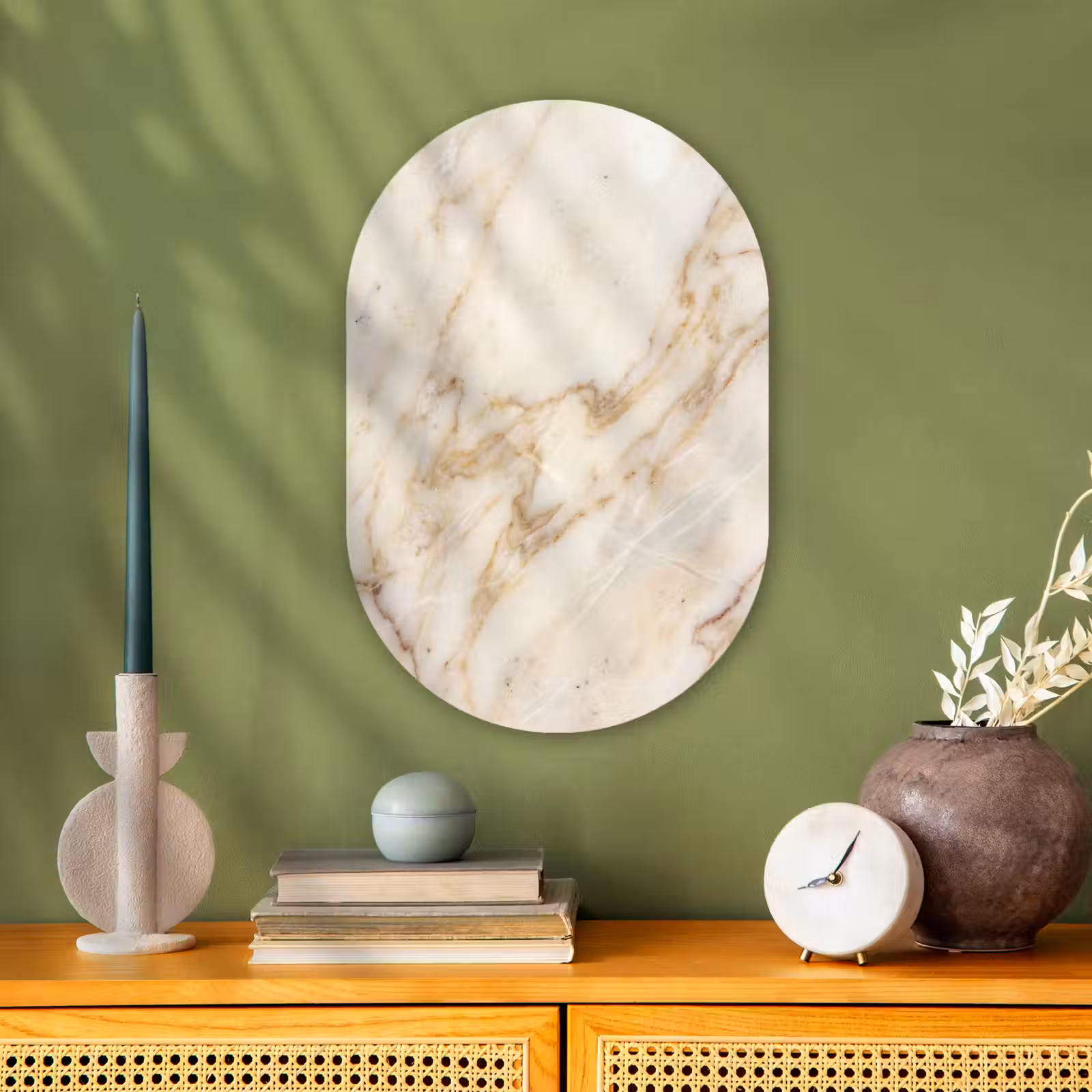 Muurovaal - Kunststof - Marmer - Ader - Abstract - Wit - Goud — 1