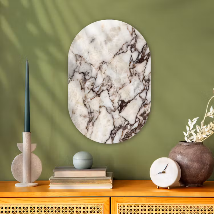 Muurovaal - Kunststof - Marmer - Textuur - Abstract - Wit - Bruin — 1