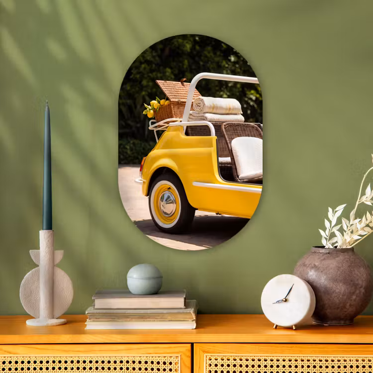 Muurovaal - Kunststof - Auto - Picknick - Zomer - Geel — 1