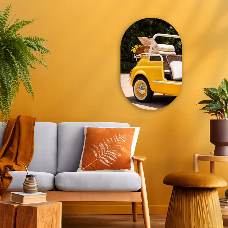 Muurovaal - Kunststof - Auto - Picknick - Zomer - Geel — 2