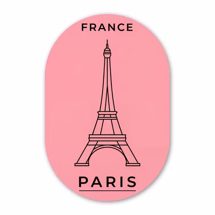 Muurovaal - Kunststof - Eiffeltoren - Parijs - Architectuur - Minimalistisch - Roze — 3