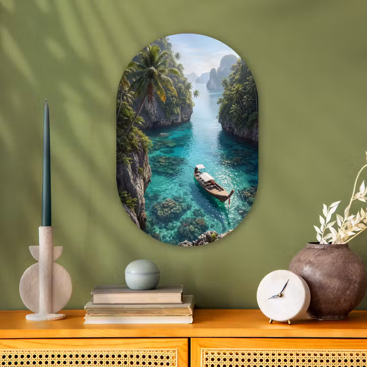 Muurovaal - Kunststof - Eiland - Tropisch - Water - Palmbomen - Natuur — 2