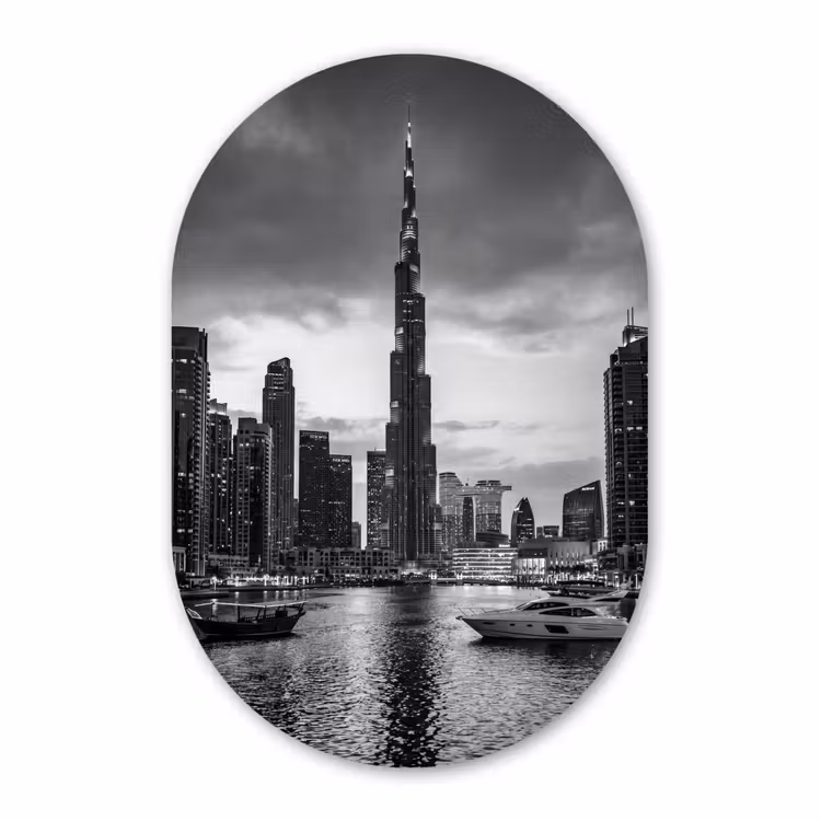 Muurovaal - Kunststof - Stad - Skyline - Architectuur - Avond - Zwart-wit — 3