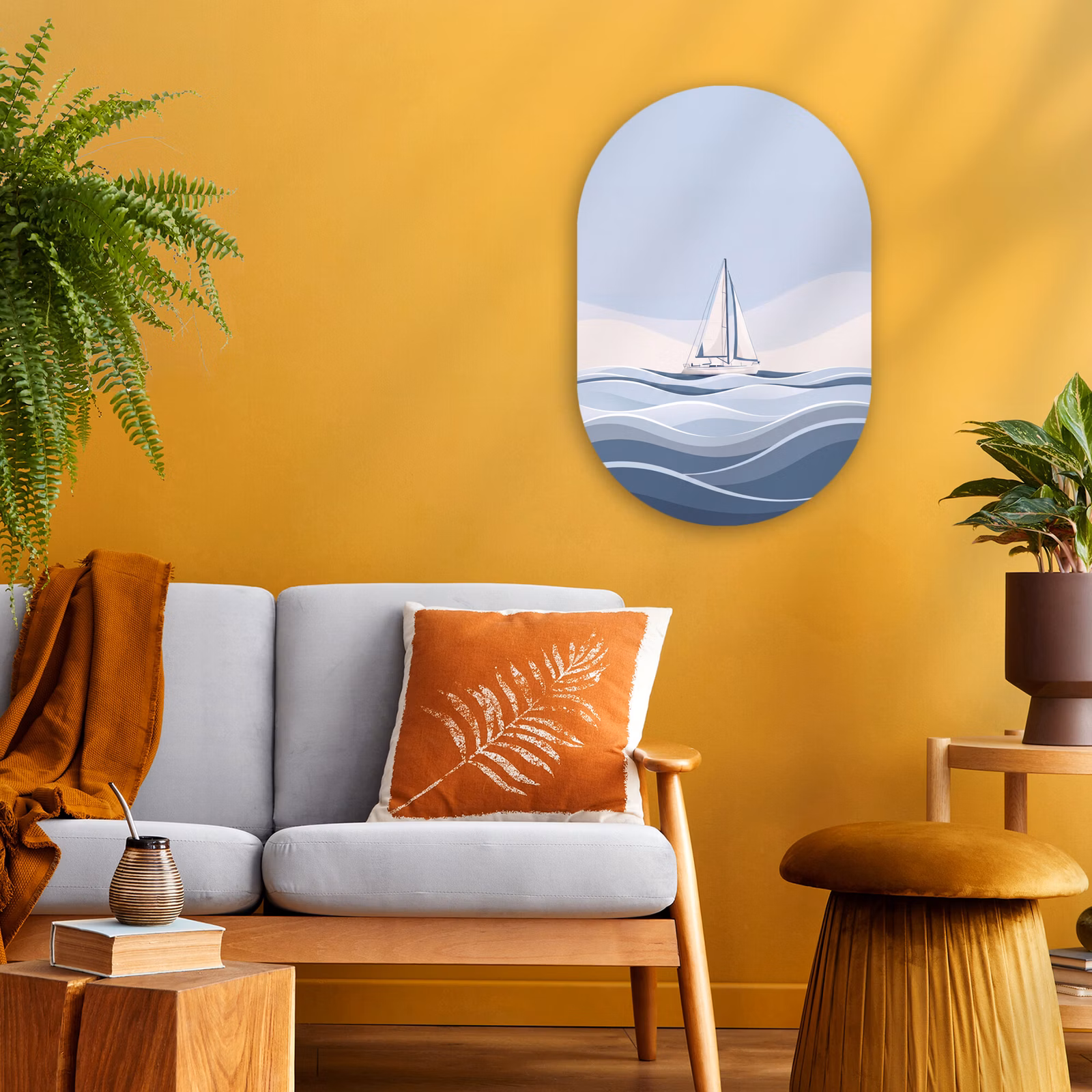 Muurovaal - Kunststof - Boot - Zeil - Zee - Modern - Beige — 1