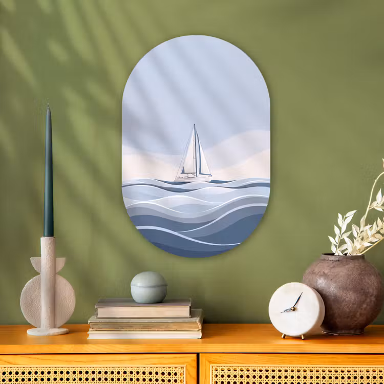 Muurovaal - Kunststof - Boot - Zeil - Zee - Modern - Beige — 2